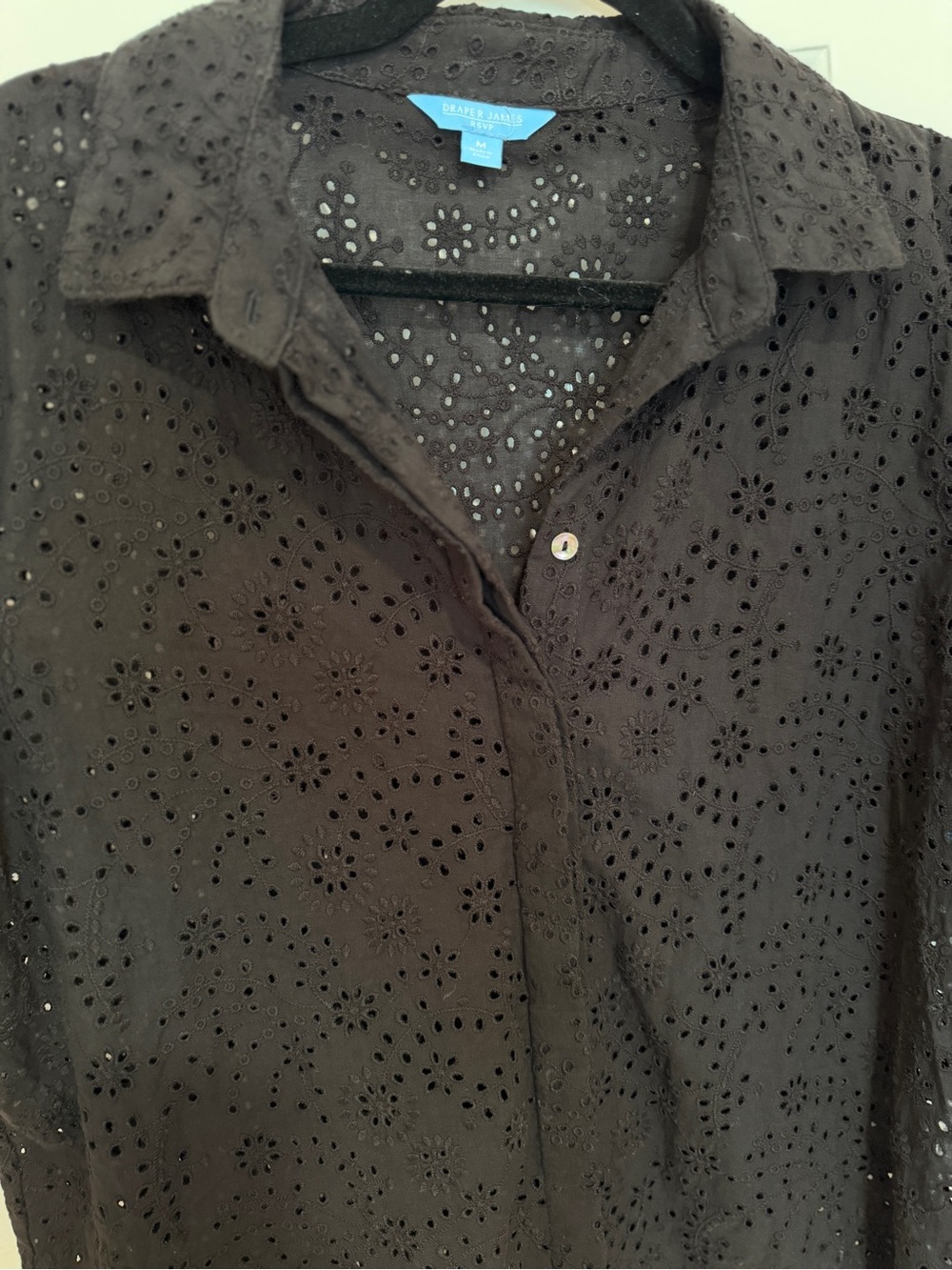 Draper James RSVP Relaxed Eyelet Button Down Shirt in black